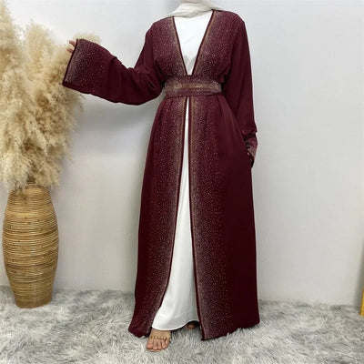LM061 Galaxy Glitter Abaya with Rhinestone and Diamond Embellishments and Belt | Modest Islamic Wear for Women - LM061-Black-S (52) LumosModesty