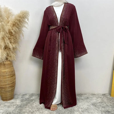 LM061 Galaxy Glitter Abaya with Rhinestone and Diamond Embellishments and Belt | Modest Islamic Wear for Women - LM061-Black-S (52) LumosModesty