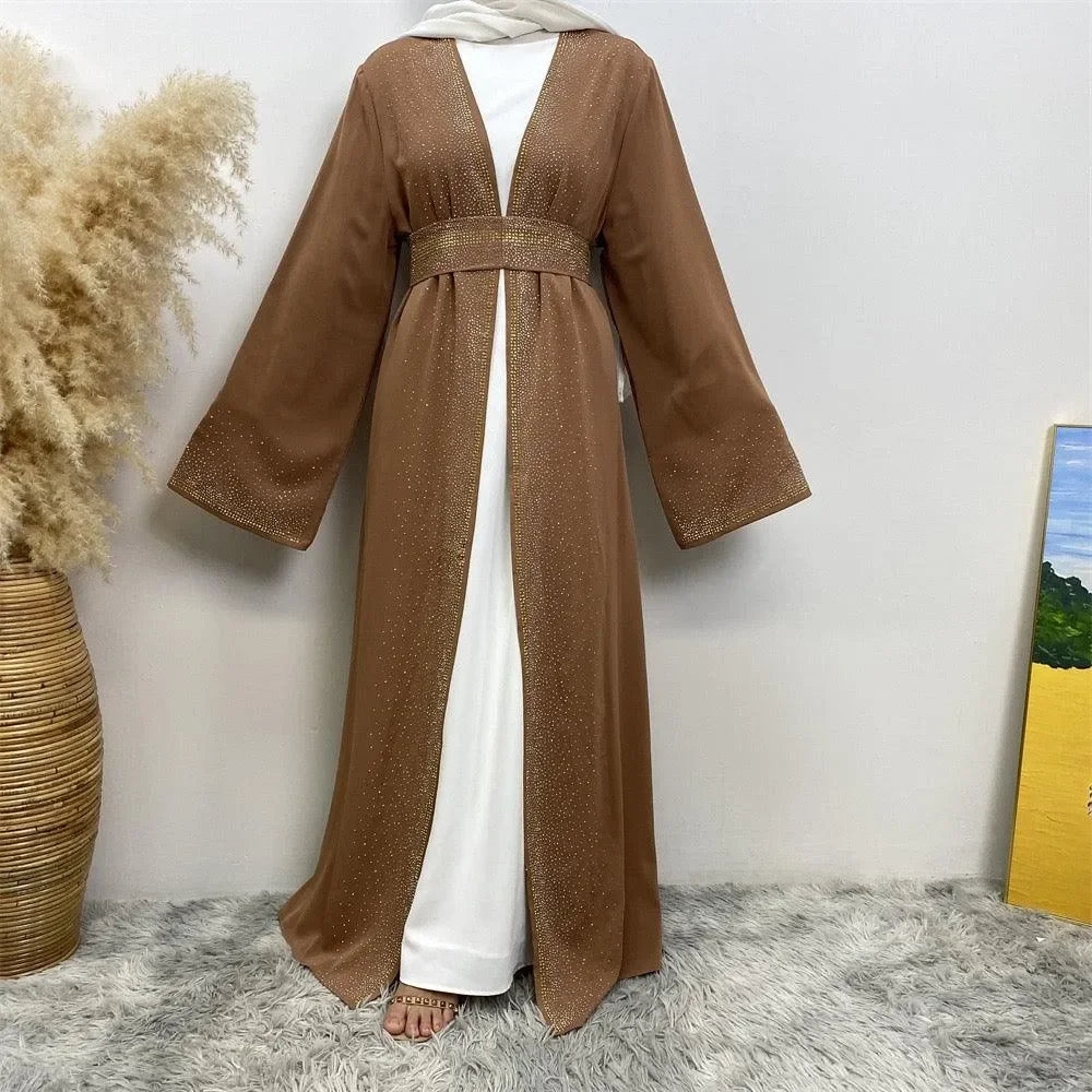 LM061 Galaxy Glitter Abaya with Rhinestone and Diamond Embellishments and Belt | Modest Islamic Wear for Women - LM061-Black-S (52) LumosModesty