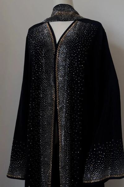 LM061 Galaxy Glitter Abaya with Rhinestone and Diamond Embellishments and Belt | Modest Islamic Wear for Women - LM061-Black-S (52) LumosModesty