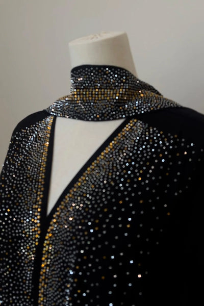 LM061 Galaxy Glitter Abaya with Rhinestone and Diamond Embellishments and Belt | Modest Islamic Wear for Women - LM061-Black-S (52) LumosModesty