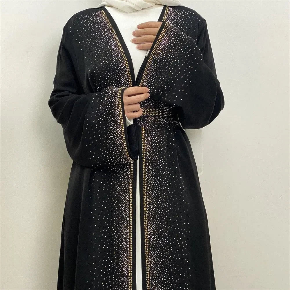 LM061 Galaxy Glitter Abaya with Rhinestone and Diamond Embellishments and Belt | Modest Islamic Wear for Women - LM061-Black-S (52) LumosModesty
