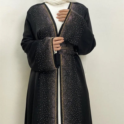 LM061 Galaxy Glitter Abaya with Rhinestone and Diamond Embellishments and Belt | Modest Islamic Wear for Women - LM061-Black-S (52) LumosModesty