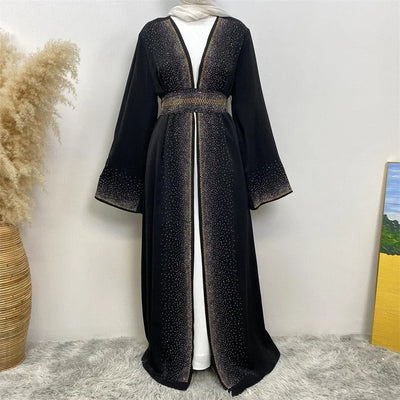 LM061 Galaxy Glitter Abaya with Rhinestone and Diamond Embellishments and Belt | Modest Islamic Wear for Women - LM061-Black-S (52) LumosModesty