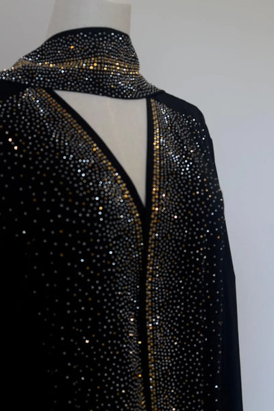 LM061 Galaxy Glitter Abaya with Rhinestone and Diamond Embellishments and Belt | Modest Islamic Wear for Women - LM061-Black-S (52) LumosModesty