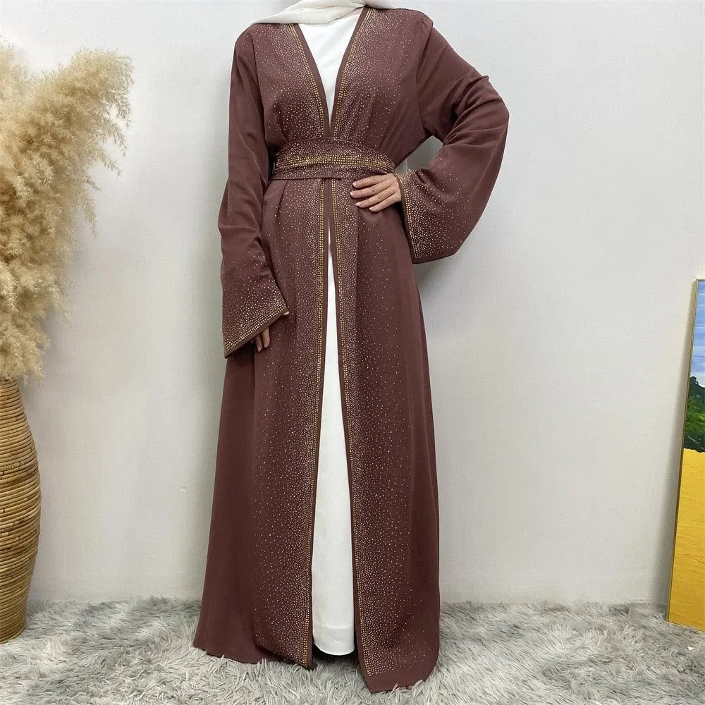 LM061 Galaxy Glitter Abaya with Rhinestone and Diamond Embellishments and Belt | Modest Islamic Wear for Women - LM061-Black-S (52) LumosModesty