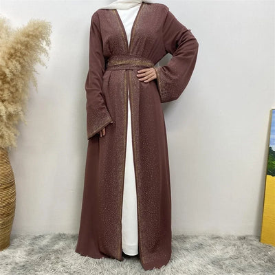 LM061 Galaxy Glitter Abaya with Rhinestone and Diamond Embellishments and Belt | Modest Islamic Wear for Women - LM061-Black-S (52) LumosModesty