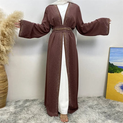 LM061 Galaxy Glitter Abaya with Rhinestone and Diamond Embellishments and Belt | Modest Islamic Wear for Women - LM061-Black-S (52) LumosModesty