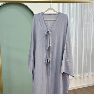 LM063 Summer Crepe Kimono Abaya with Jazz Tie | Lightweight Open Abaya for Women - LM063-Black-S (52)-Cardigan + White Inner LumosModesty