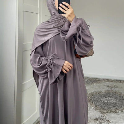LM070 Nursing-Friendly Tie-Wrist Abaya | Flora Cuff | Soft Nidha Fabric - LM070-Black-S (52) LumosModesty