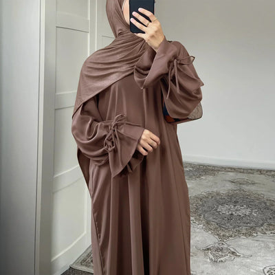 LM070 Nursing-Friendly Tie-Wrist Abaya | Flora Cuff | Soft Nidha Fabric - LM070-Black-S (52) LumosModesty