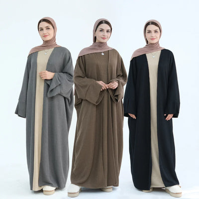 LM074 Warm Knitted Open Abaya Cardigan | Modest Winter Layering Piece with Open Front Design - LM074-Coffee-S (52) LumosModesty