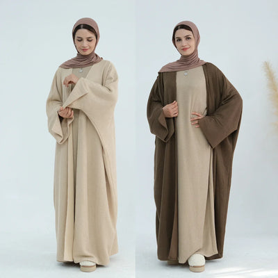 LM074 Warm Knitted Open Abaya Cardigan | Modest Winter Layering Piece with Open Front Design - LM074-Coffee-S (52) LumosModesty