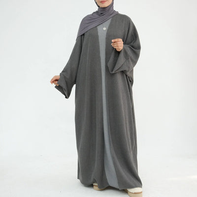LM074 Warm Knitted Open Abaya Cardigan | Modest Winter Layering Piece with Open Front Design - LM074-Coffee-S (52) LumosModesty