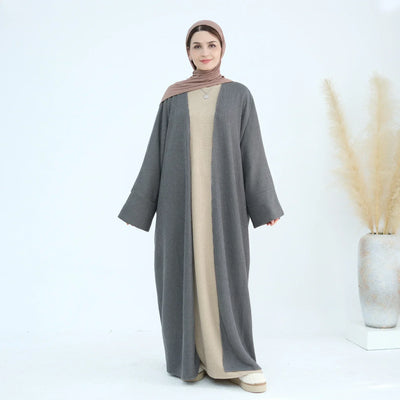 LM074 Warm Knitted Open Abaya Cardigan | Modest Winter Layering Piece with Open Front Design - LM074-Coffee-S (52) LumosModesty
