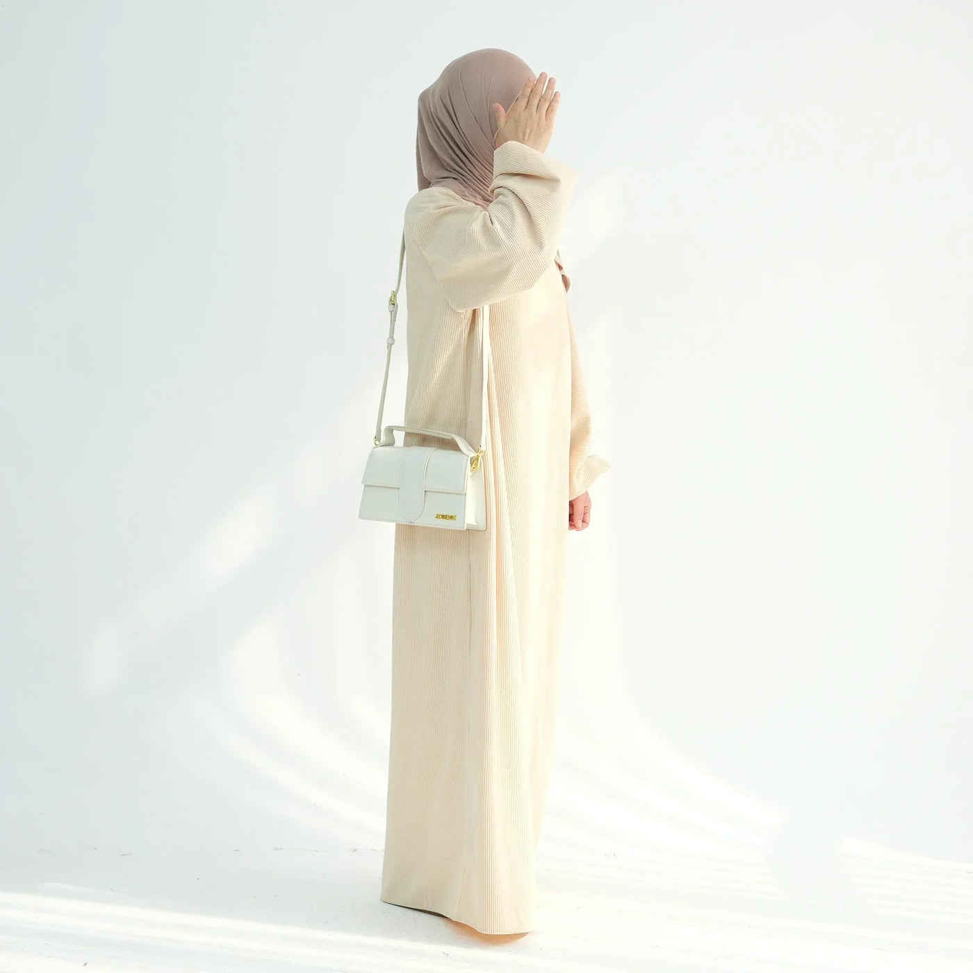 LM078 Corduroy Cuff Sleeves Abaya Dress | Modest Essential Winter Wear with Ribbed Detailing - LM078-Black-S (52) LumosModesty