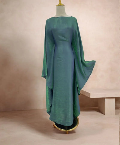LM079 Plus Size Kaftan Abaya – Shiny Eid & Iftar Batwing Dress with Belt - LM079-Mint-1 LumosModesty