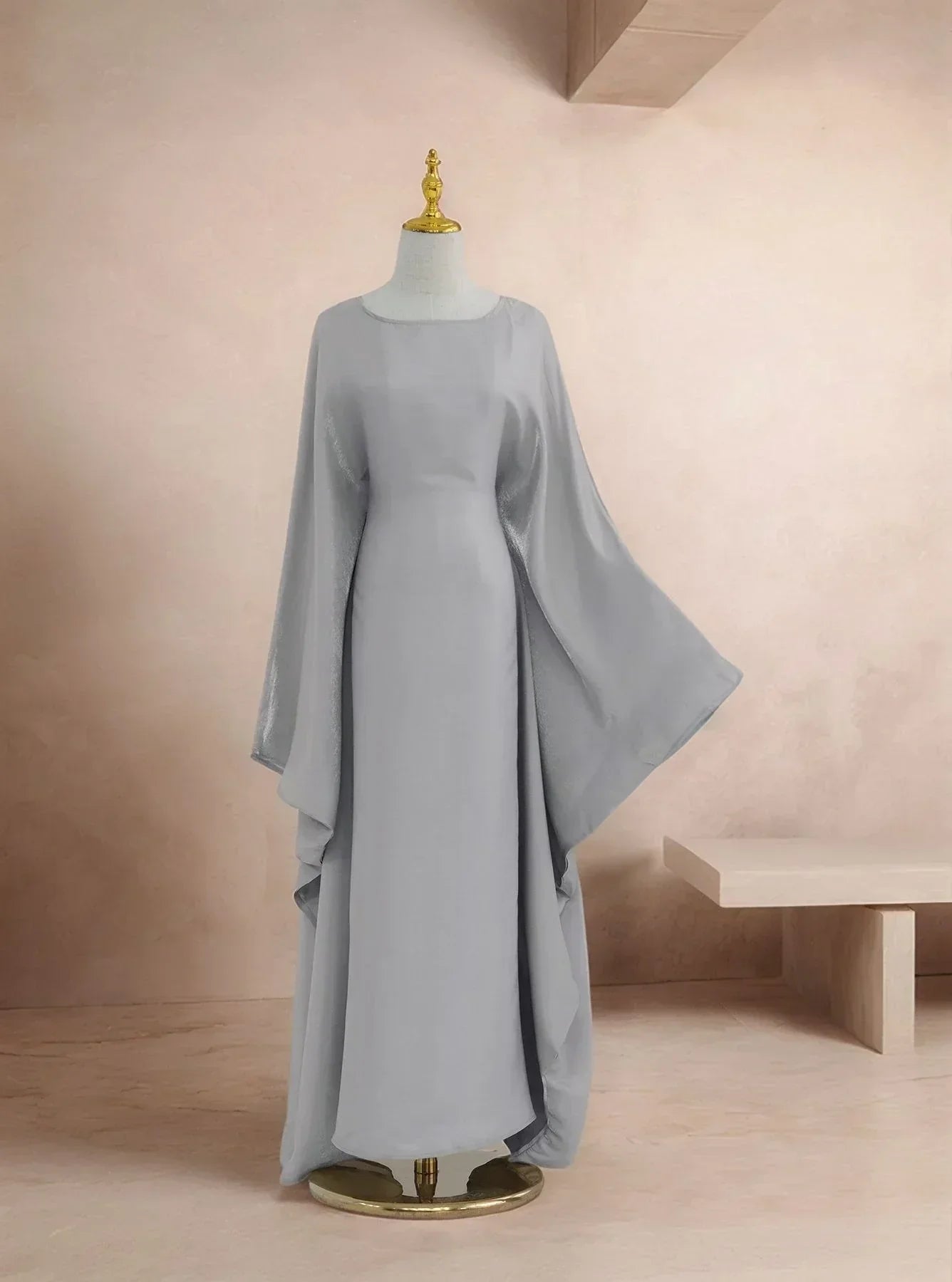 LM079 Plus Size Kaftan Abaya – Shiny Eid & Iftar Batwing Dress with Belt - LM079-Mint-1 LumosModesty