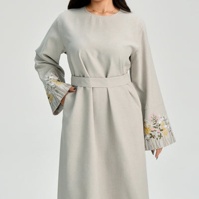 LM086 Floral Embroidery Ramadan Prayer Robe with Belt & Pockets | Modest Islamic Dress for Daily & Eid Wear - LM-Pink-S (52) LumosModesty