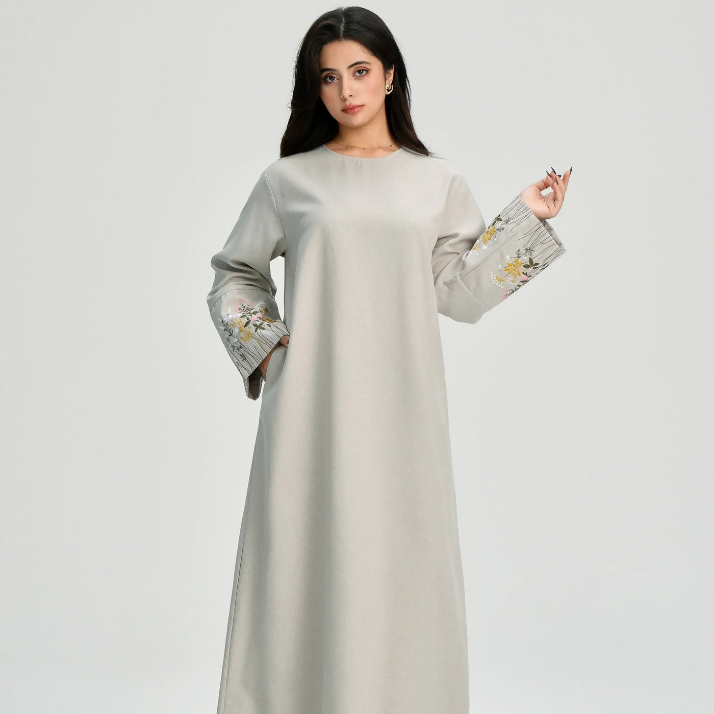 LM086 Floral Embroidery Ramadan Prayer Robe with Belt & Pockets | Modest Islamic Dress for Daily & Eid Wear - LM-Pink-S (52) LumosModesty