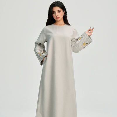 LM086 Floral Embroidery Ramadan Prayer Robe with Belt & Pockets | Modest Islamic Dress for Daily & Eid Wear - LM-Pink-S (52) LumosModesty