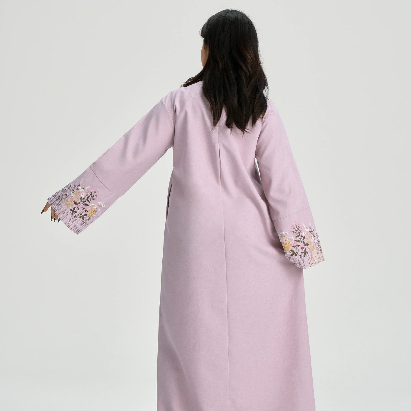 LM086 Floral Embroidery Ramadan Prayer Robe with Belt & Pockets | Modest Islamic Dress for Daily & Eid Wear - LM-Pink-S (52) LumosModesty