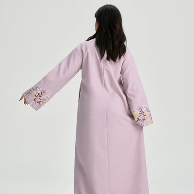 LM086 Floral Embroidery Ramadan Prayer Robe with Belt & Pockets | Modest Islamic Dress for Daily & Eid Wear - LM-Pink-S (52) LumosModesty