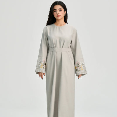 LM086 Floral Embroidery Ramadan Prayer Robe with Belt & Pockets | Modest Islamic Dress for Daily & Eid Wear - LM-Pink-S (52) LumosModesty