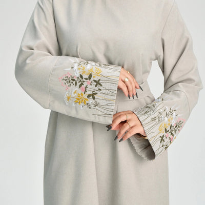 LM086 Floral Embroidery Ramadan Prayer Robe with Belt & Pockets | Modest Islamic Dress for Daily & Eid Wear - LM-Pink-S (52) LumosModesty