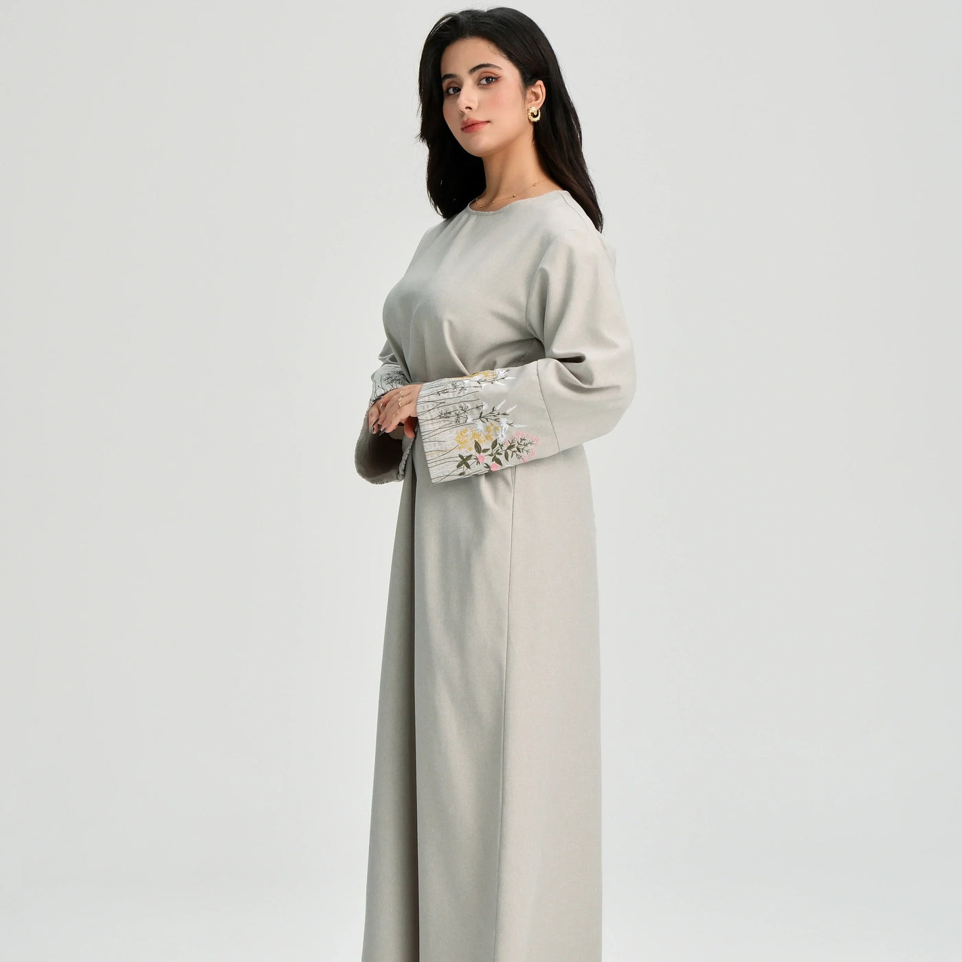 LM086 Floral Embroidery Ramadan Prayer Robe with Belt & Pockets | Modest Islamic Dress for Daily & Eid Wear - LM-Pink-S (52) LumosModesty