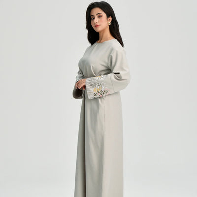 LM086 Floral Embroidery Ramadan Prayer Robe with Belt & Pockets | Modest Islamic Dress for Daily & Eid Wear - LM-Pink-S (52) LumosModesty