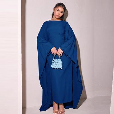 LM087 Silky Satin Cape Abaya Dress | Elegant Modest Eid 2025 Gown - LM087-Burgundy-1 LumosModesty