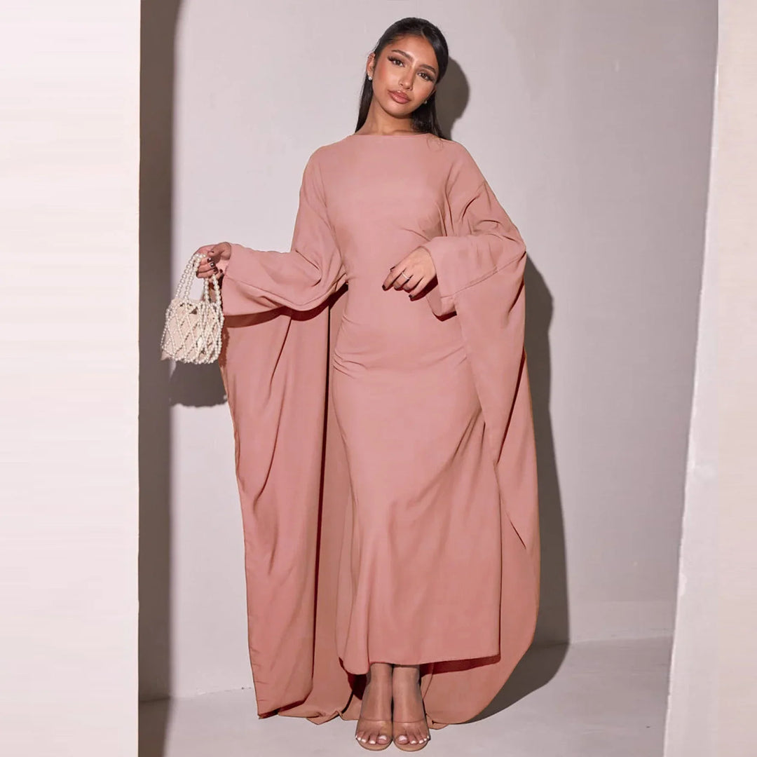 Silky Satin Cape Abaya Dress – LM087 Eid 2025 Modest Gown – LumosModesty