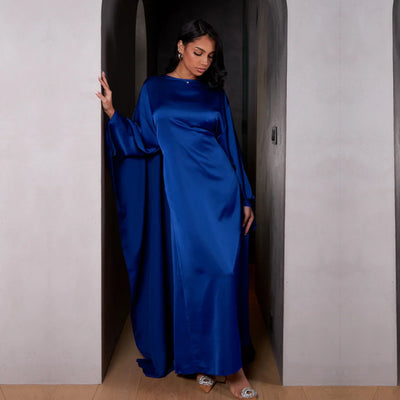 LM087 Silky Satin Cape Abaya Dress | Elegant Modest Eid 2025 Gown - LM087-Hot Pink-1 LumosModesty