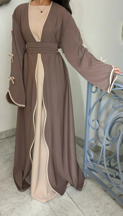LM088 Coquette Abaya Cardigan | TikTok Trend 2025 Modest Nidha Silk Design - LM088-Black-S (52) LumosModesty