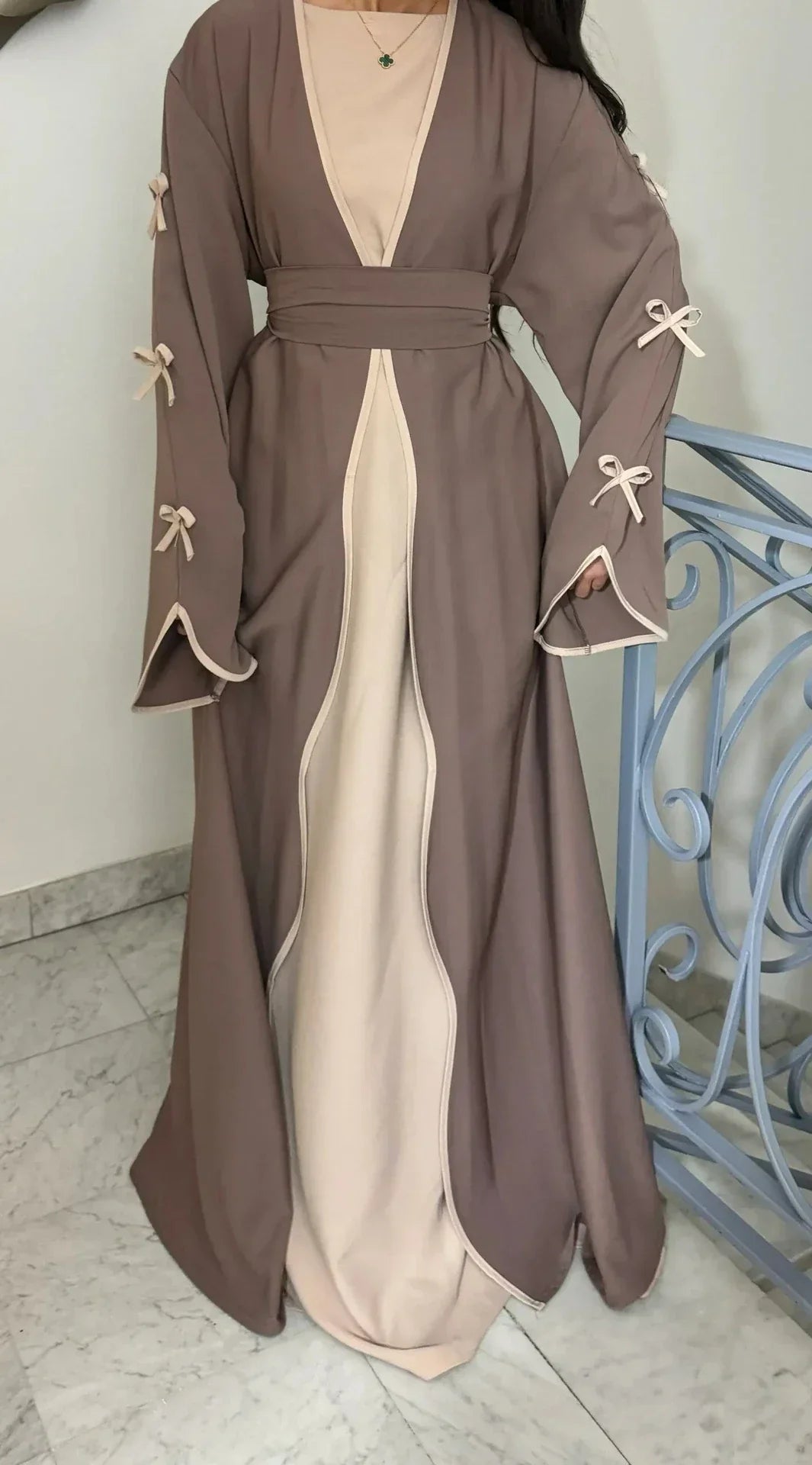 LM088 Coquette Abaya Cardigan | TikTok Trend 2025 Modest Nidha Silk Design - LM088-Black-S (52) LumosModesty