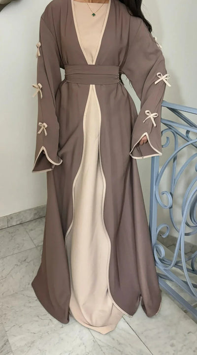 LM088 Coquette Abaya Cardigan | TikTok Trend 2025 Modest Nidha Silk Design - LM088-Black-S (52) LumosModesty