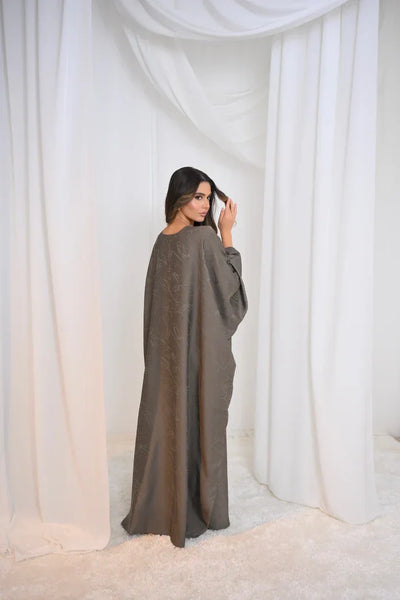 LM090 Jacquard Butterfly Abaya with Hijab | Luxe Floral Batwing Design - LM090-Black-FREE SIZE LumosModesty
