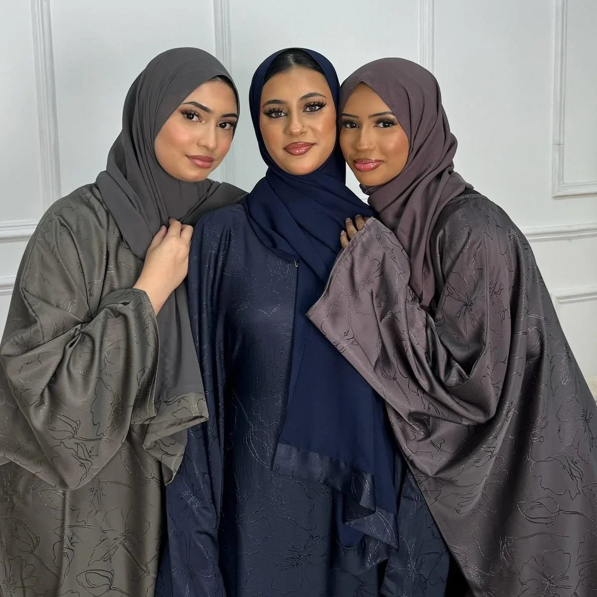 LM090 Jacquard Butterfly Abaya with Hijab | Luxe Floral Batwing Design - LM090-Black-FREE SIZE LumosModesty