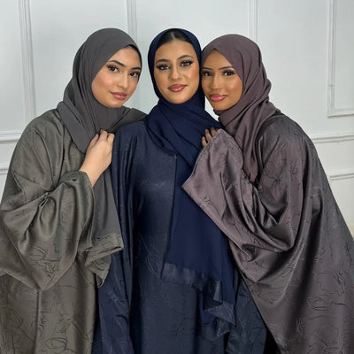 LM090 Jacquard Butterfly Abaya with Hijab | Luxe Floral Batwing Design - LM090-Black-FREE SIZE LumosModesty