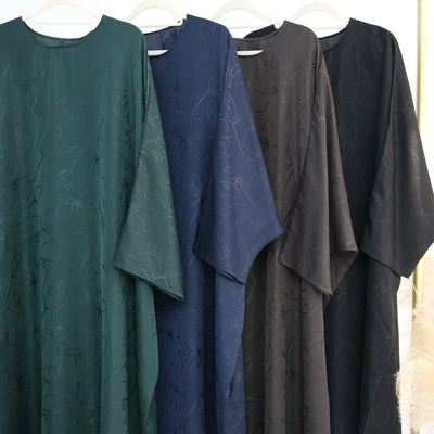 LM090 Jacquard Butterfly Abaya with Hijab | Luxe Floral Batwing Design - LM090-Black-FREE SIZE LumosModesty
