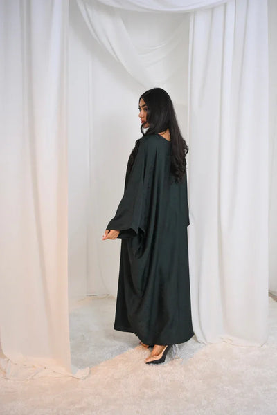 LM090 Jacquard Butterfly Abaya with Hijab | Luxe Floral Batwing Design - LM090-Black-FREE SIZE LumosModesty