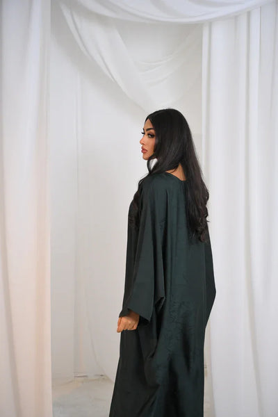LM090 Jacquard Butterfly Abaya with Hijab | Luxe Floral Batwing Design - LM090-Black-FREE SIZE LumosModesty
