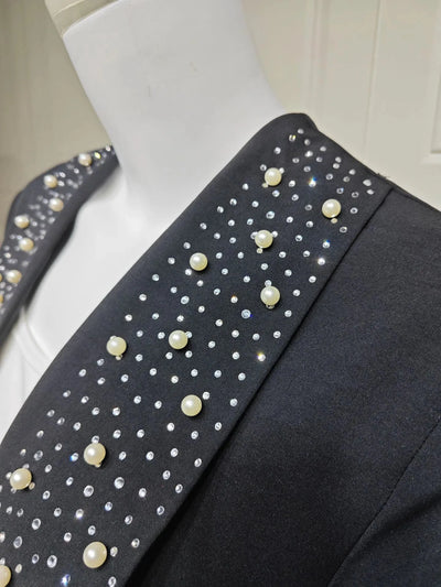 LM097 Pearl Beaded Khaleeji Abaya Cardigan – Modest Eid & Iftar Open Kaftan - LM097-Black-S (52) LumosModesty