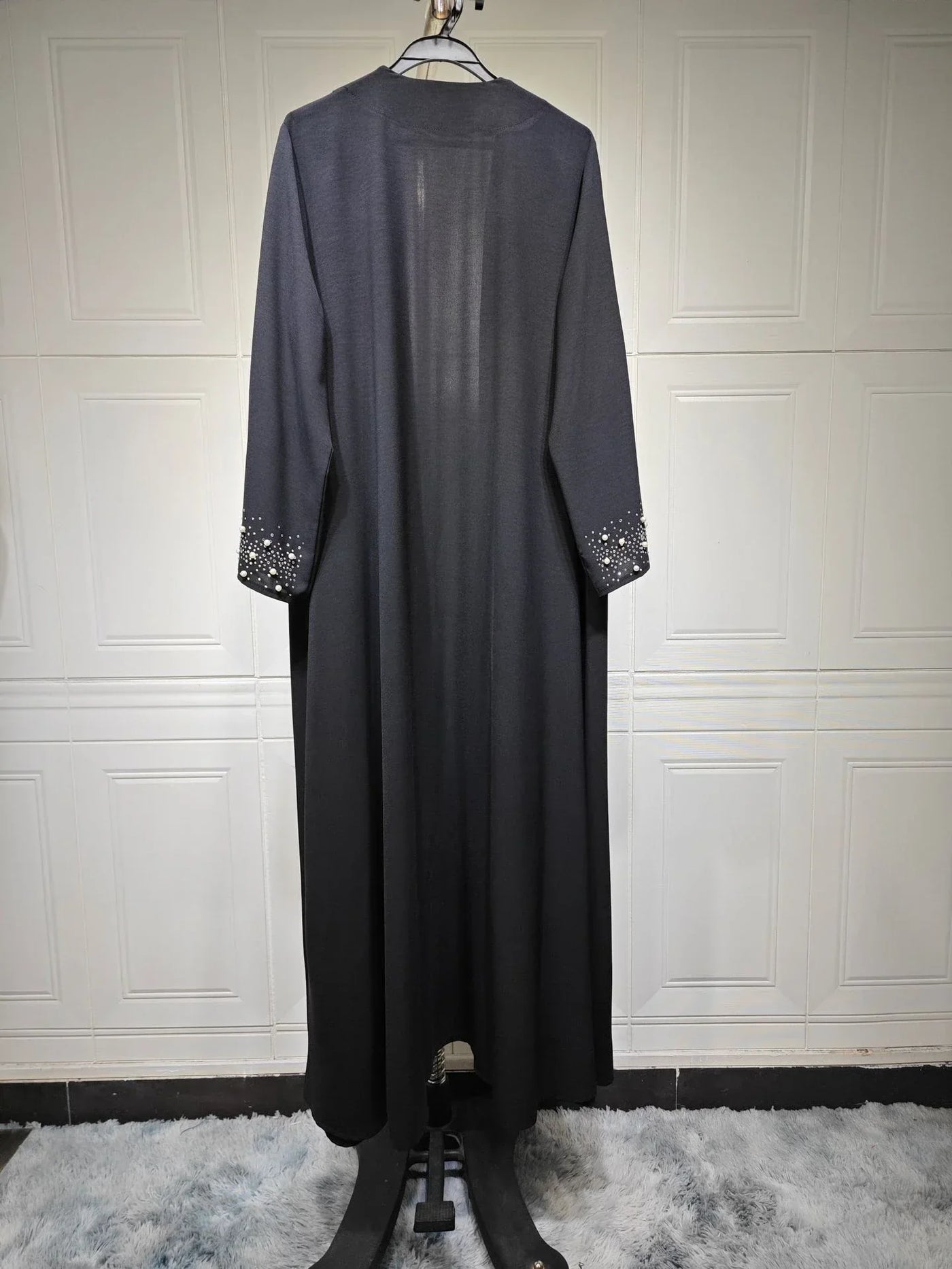 LM097 Pearl Beaded Khaleeji Abaya Cardigan – Modest Eid & Iftar Open Kaftan - LM097-Black-S (52) LumosModesty