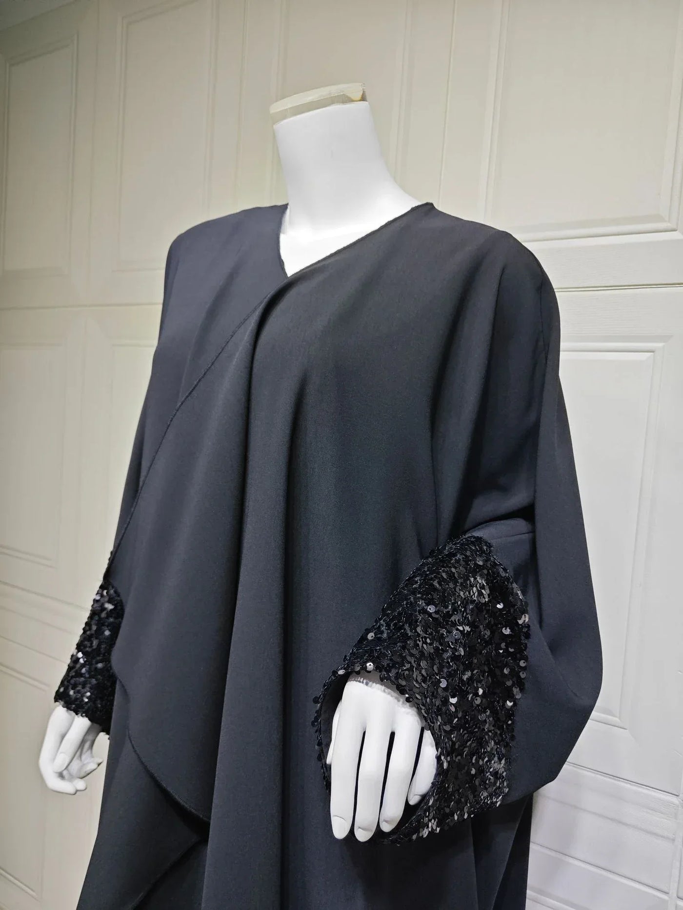 LM098 Sparkling Khaleeji Abaya Cardigan with Sequins | Modest Eid Dress - LM098-Black-FREE SIZE LumosModesty
