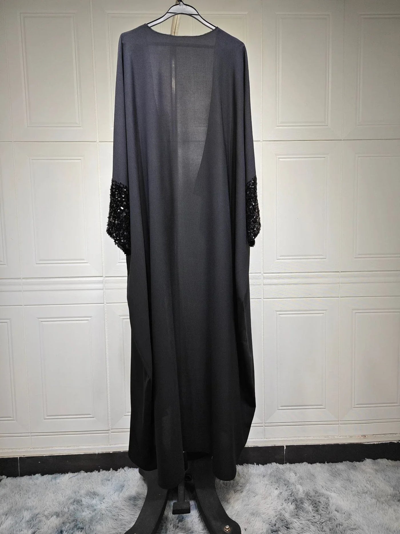LM098 Sparkling Khaleeji Abaya Cardigan with Sequins | Modest Eid Dress - LM098-Black-FREE SIZE LumosModesty