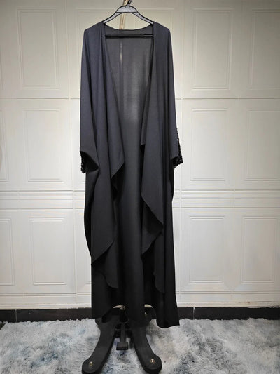 LM098 Sparkling Khaleeji Abaya Cardigan with Sequins | Modest Eid Dress - LM098-Black-FREE SIZE LumosModesty