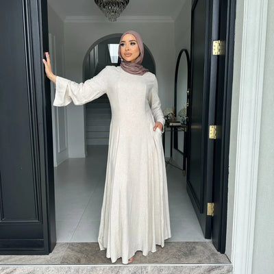 LM100 Elegant Tie-back Linen Cotton Abaya – Slim Fit, Size Up for Comfort | Modest Eid Dress - LM100-Light Green-S (52) LumosModesty