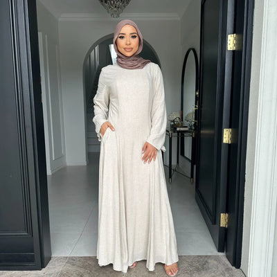 LM100 Elegant Tie-back Linen Cotton Abaya – Slim Fit, Size Up for Comfort | Modest Eid Dress - LM100-Light Green-S (52) LumosModesty